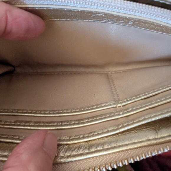 COACH POPPY CREAM GOLD SHIMMER LEATHER LONG WALLET - Picture 13 of 14